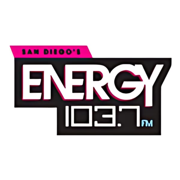 San Diego's Energy 103.7 FM radio station logo in black, white, and pink.