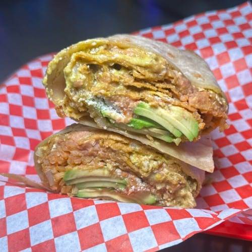 Mexipino Chilaquiles Burrito.