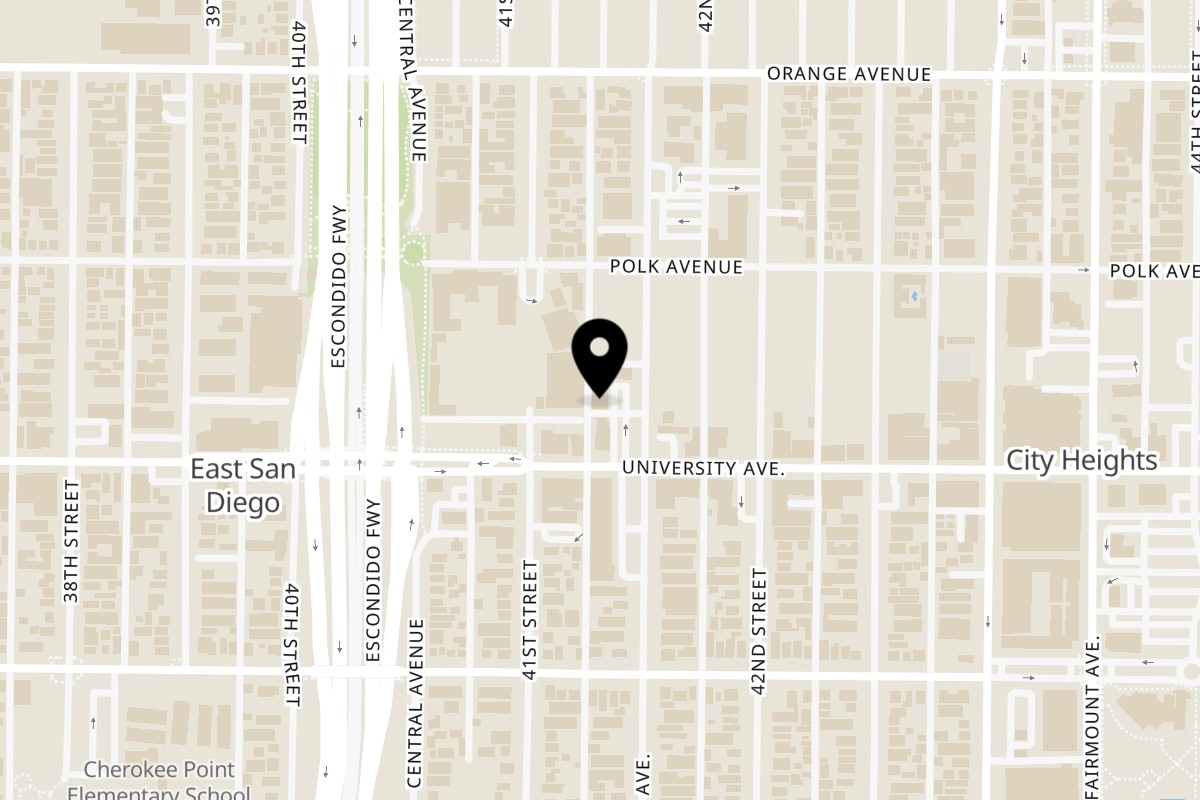 Map showing the location of Sayulitas University Avenue on 4126 University Ave in San Diego