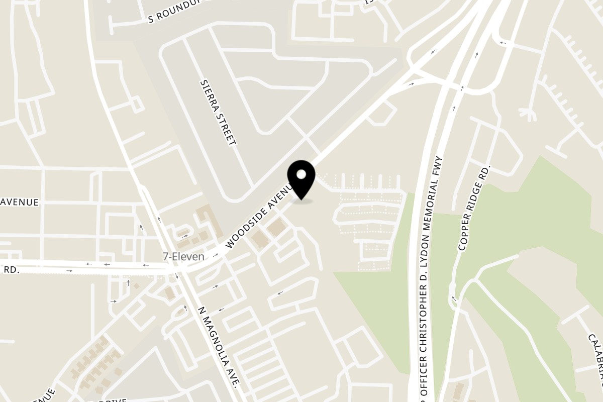Map showing the location of Sayulitas Santee on 10769 Woodside Ave #105 in Santee