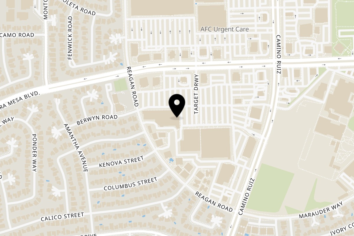 Map showing the location of Sayulitas Mira Mesa on 8155 Mira Mesa Blvd in San Diego